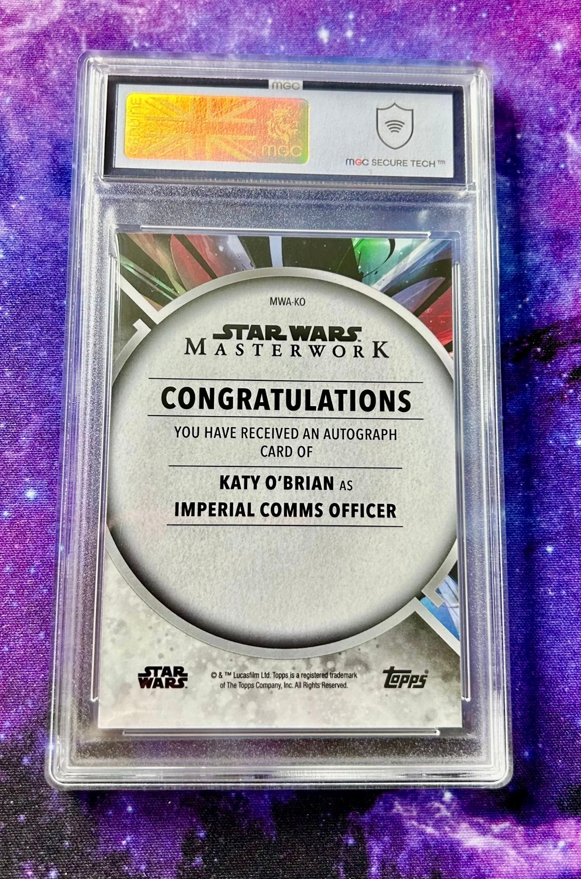 The Mandalorian Katy O'Brian Signed Imperial Officer Elia Kane Masterwork Topps MGC Graded 10 Autograph Card