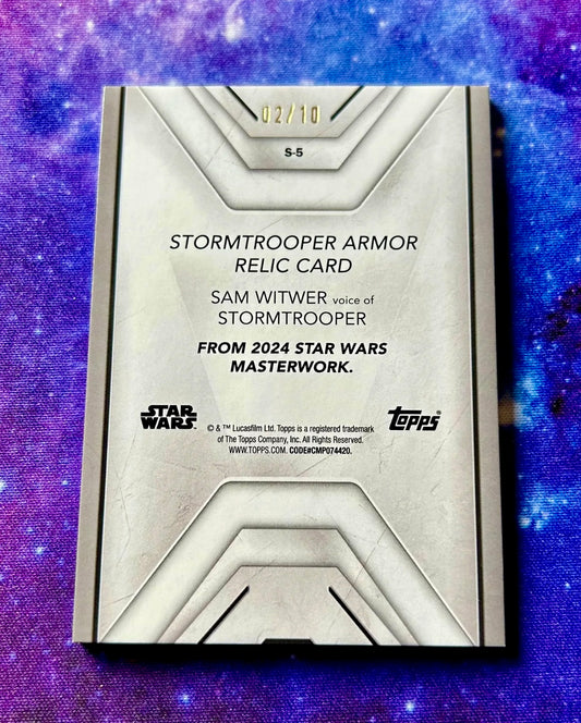Stormtrooper Star Wars Armor Sam Witwer Orange 02/10 Masterwork 2024 Relic Card