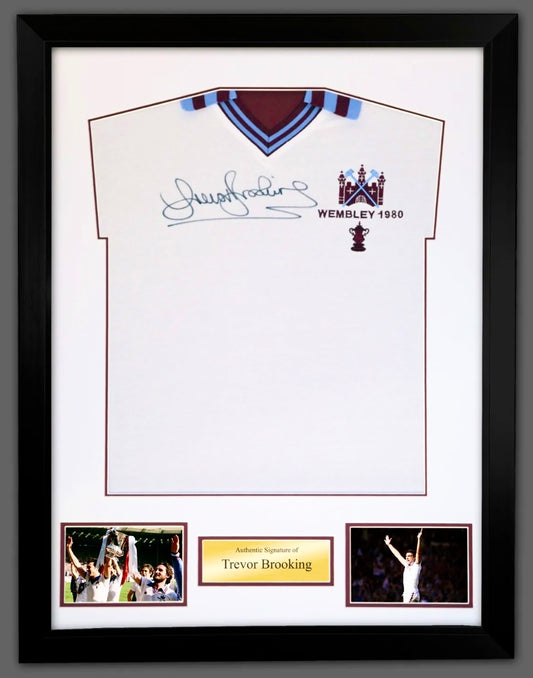 West Ham United FA Cup Winners Trevor Brooking Hand Signed Framed Football Shirt