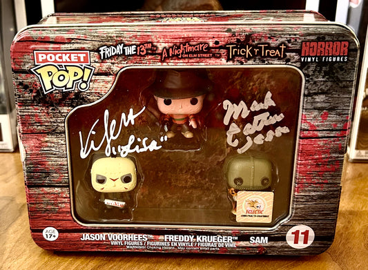A Nightmare on Elm Street/Friday the 13th/Trick ‘r Treat Mark Patton & Kim Myers Hand Signed Funko Pocket POP! Horror Tin