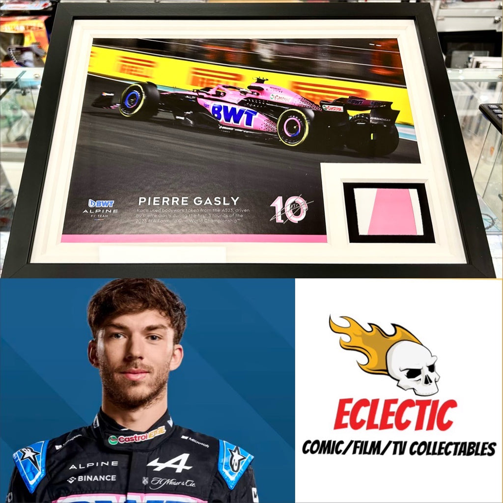 Alpine BWT F1 2023 Pierre Gasly Autographed Race Used Livery Bodywork Photo with Certificate of Authenticity