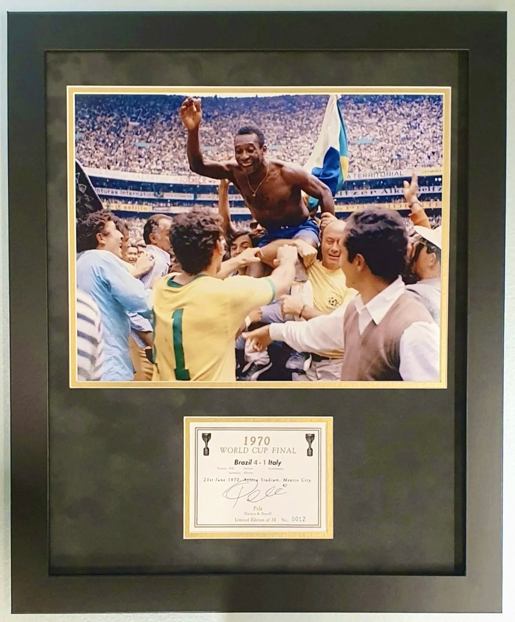 World Cup Final Brazil vs Italy 1970 Pele Autographed Champagne Label with Certificate of Authenticity