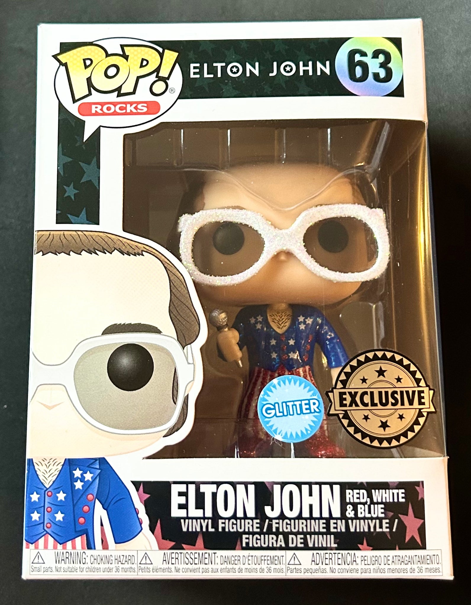 Elton John Red, White and Blue Glitter Exclusive 63 Funko POP