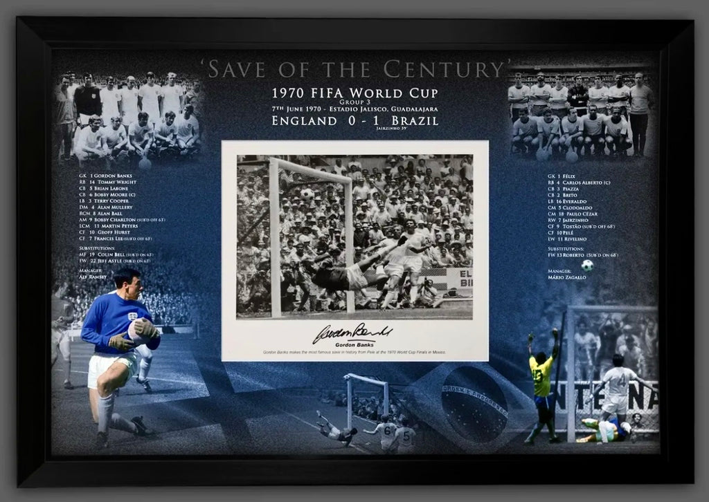 England ‘Save of the Century’ 1970 World Cup Gordon Banks Autographed Photo Montage with Certificate of Authenticity