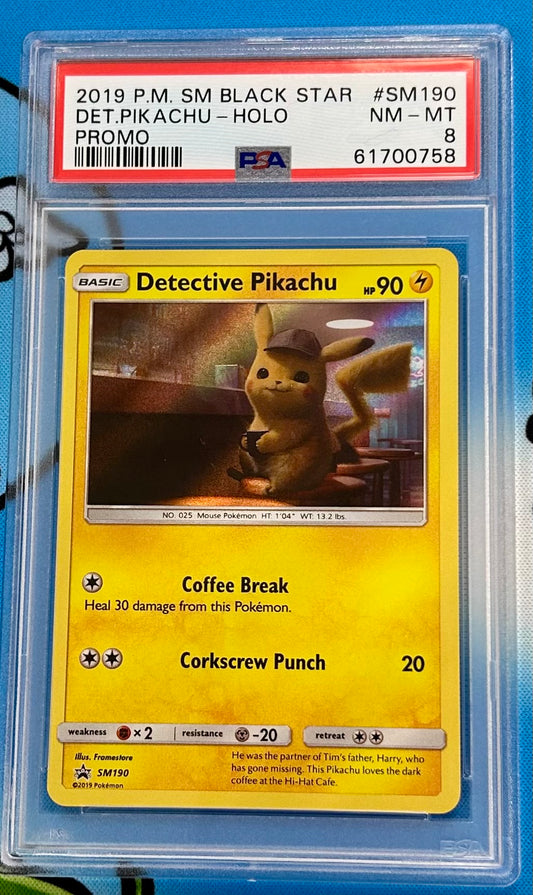 Detective Pikachu 2019 #SM190 PSA Graded 8 Black Star Promo Holo Pokemon Card