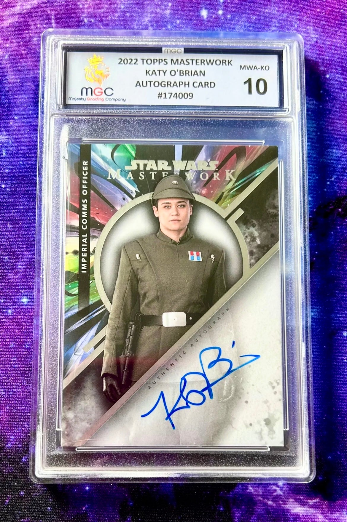 The Mandalorian Katy O'Brian Signed Imperial Officer Elia Kane Masterwork Topps MGC Graded 10 Autograph Card