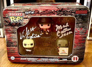 A Nightmare on Elm Street/Friday the 13th/Trick ‘r Treat Mark Patton & Kim Myers Hand Signed Funko Pocket POP! Horror Tin with Eclectic Authenticity