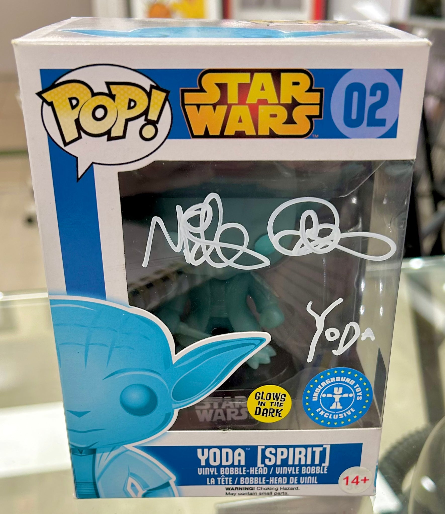 Star Wars Spirit Yoda Mike Quinn Hand Signed GITD Exclusive 02 Funko POP! with Triple Layer Authenticity