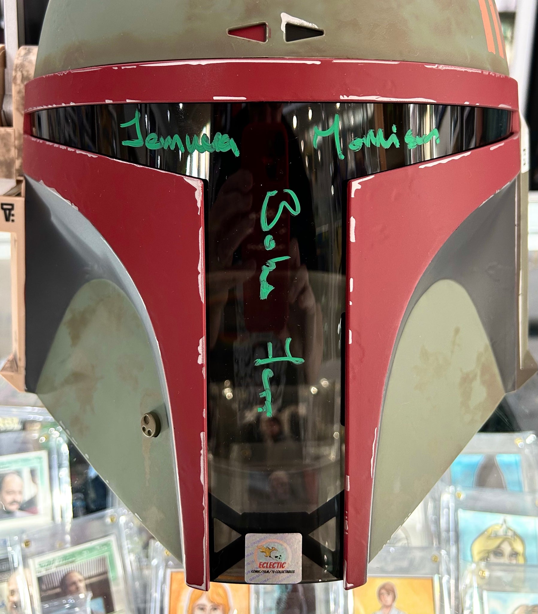 Star Wars The Black Series Boba Fett Re-Armored Temuera Morrison Autographed Electronic Helmet with Triple Layer Authenticity