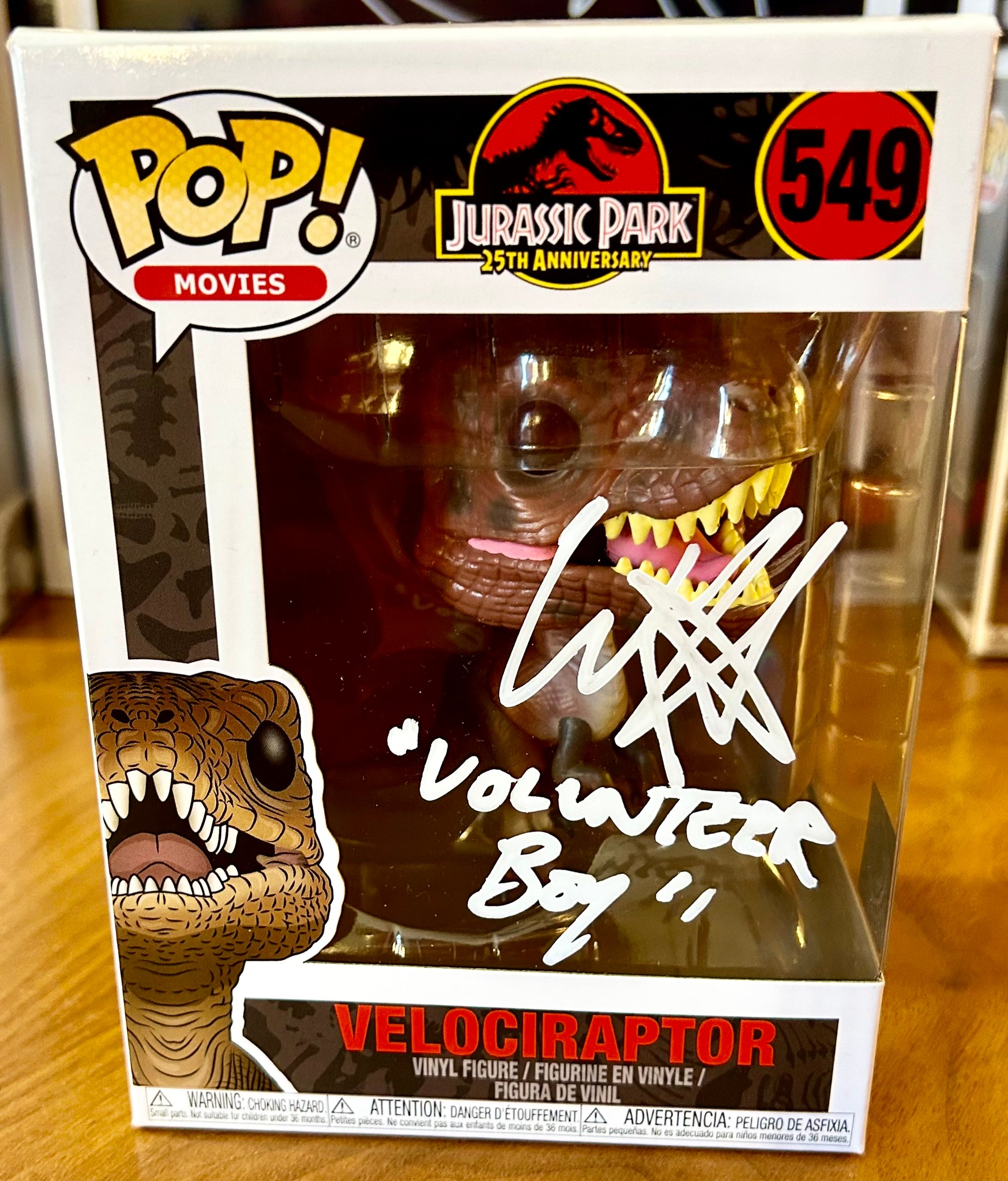 Jurassic Park 25th Anniversary Velociraptor Whit Hertford Hand Signed 549 Funko POP! with Triple Layer Authenticity