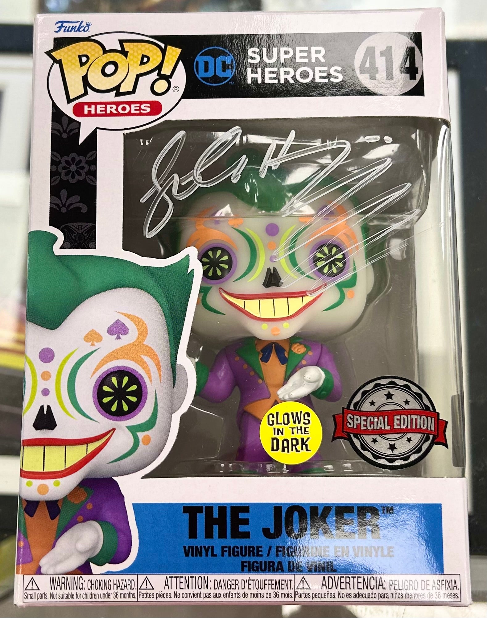 DC Super Heroes The Joker GITD Special Edition John Higgins Hand Signed 414 Funko POP! with Eclectic Authenticity