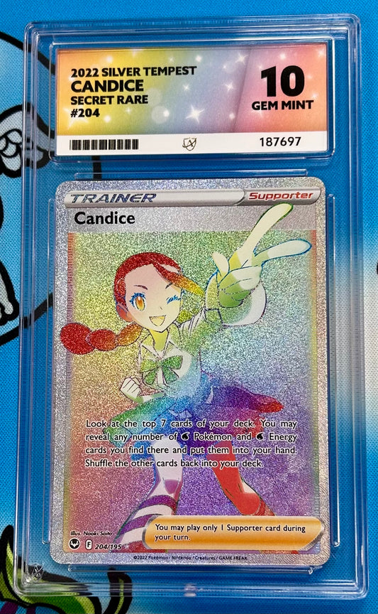 Candice Silver Tempest 2022 Secret Rare 204/195 ACE Graded 10 GEM MINT Pokemon Card