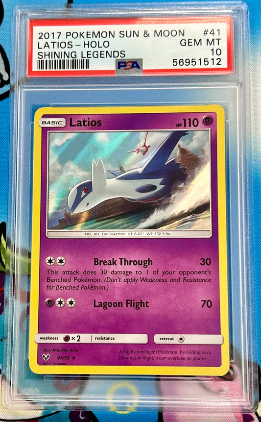 Latios Sun & Moon Shining Legends 41/73 PSA Graded 10 Holo Pokemon Card