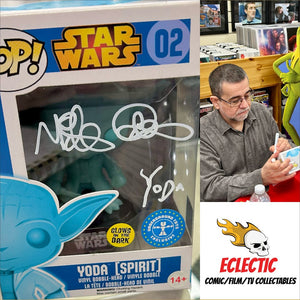 Star Wars Spirit Yoda Mike Quinn Hand Signed GITD Exclusive 02 Funko POP! with Triple Layer Authenticity