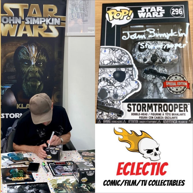 Star Wars Futura Stormtrooper John Simpkin Special Edition Autographed 296 Funko POP! with Triple Layer Authenticity