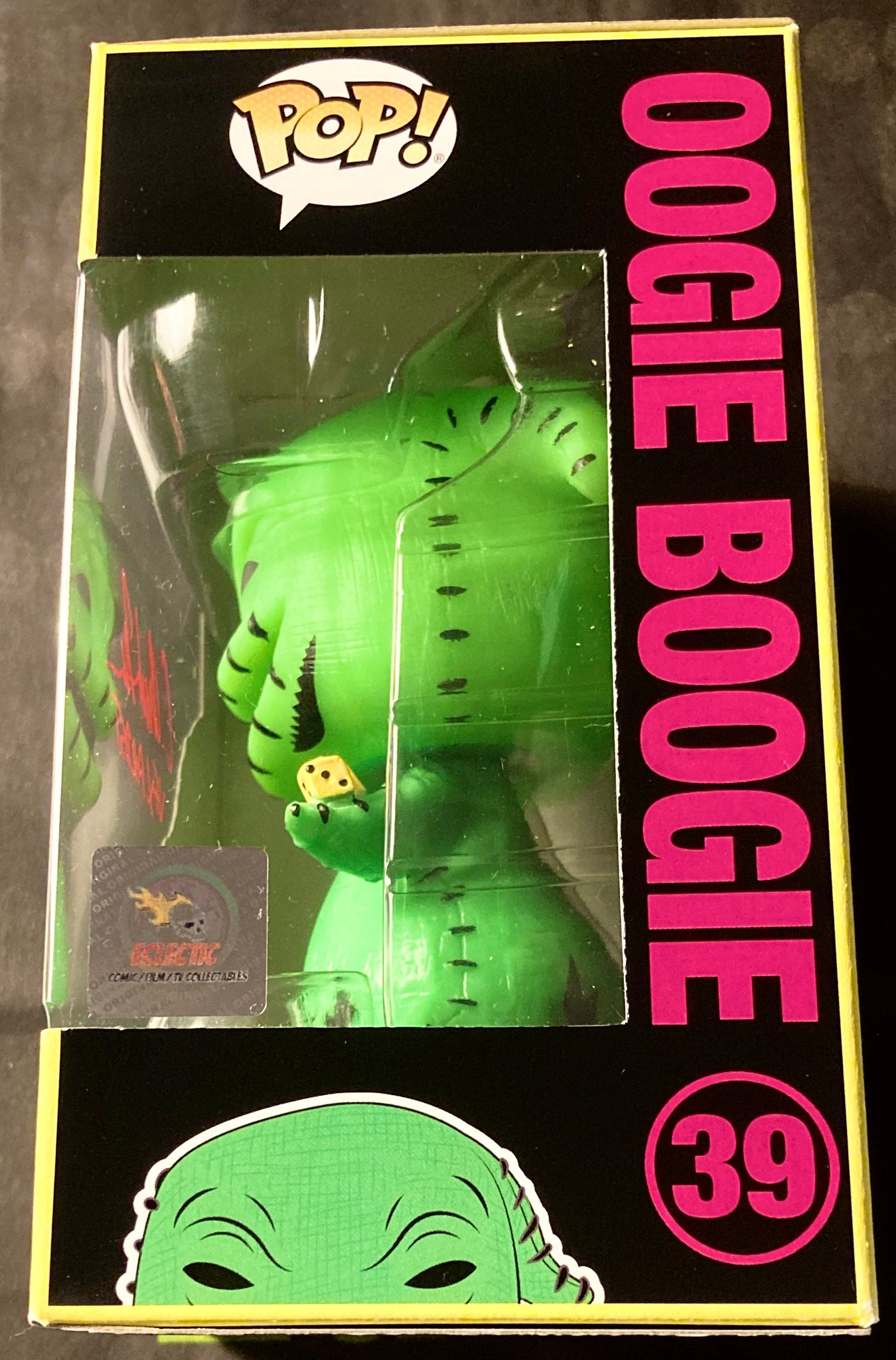 The Nightmare Before Christmas Oogie Boogie (Blacklight) C. Andrew Nelson Autographed 39 Funko POP! with Triple Layer Authenticity