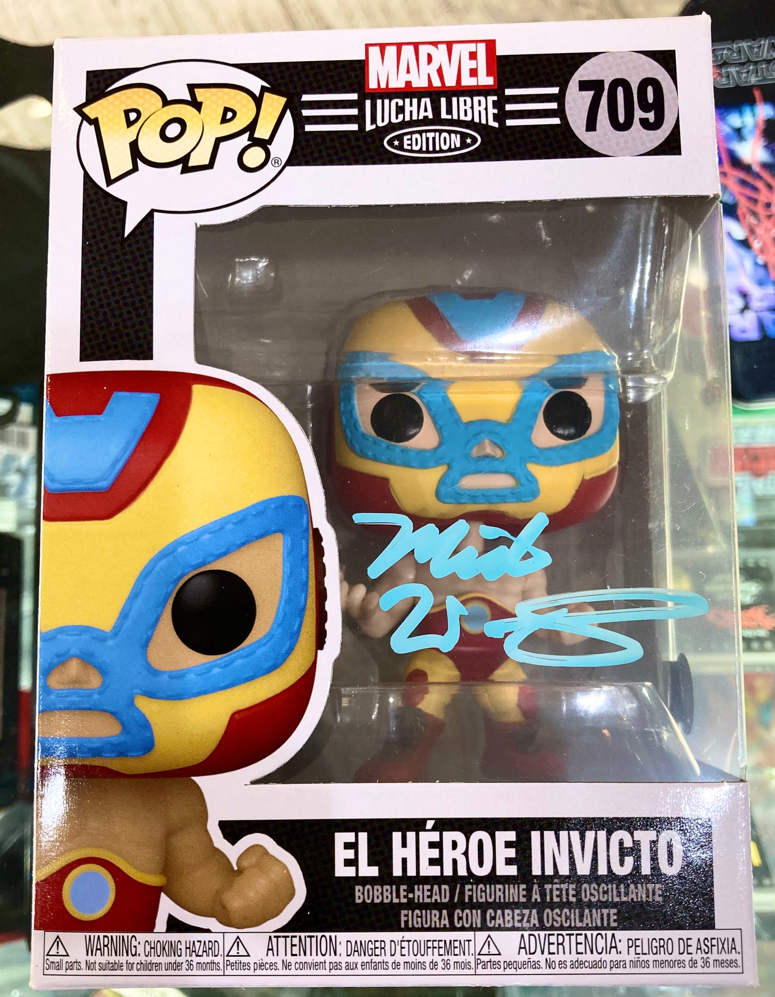 Marvel Lucha Libre Edition El Heroe Invicto Mick Wingert Autographed 709 Funko POP! with Beckett Authenticity